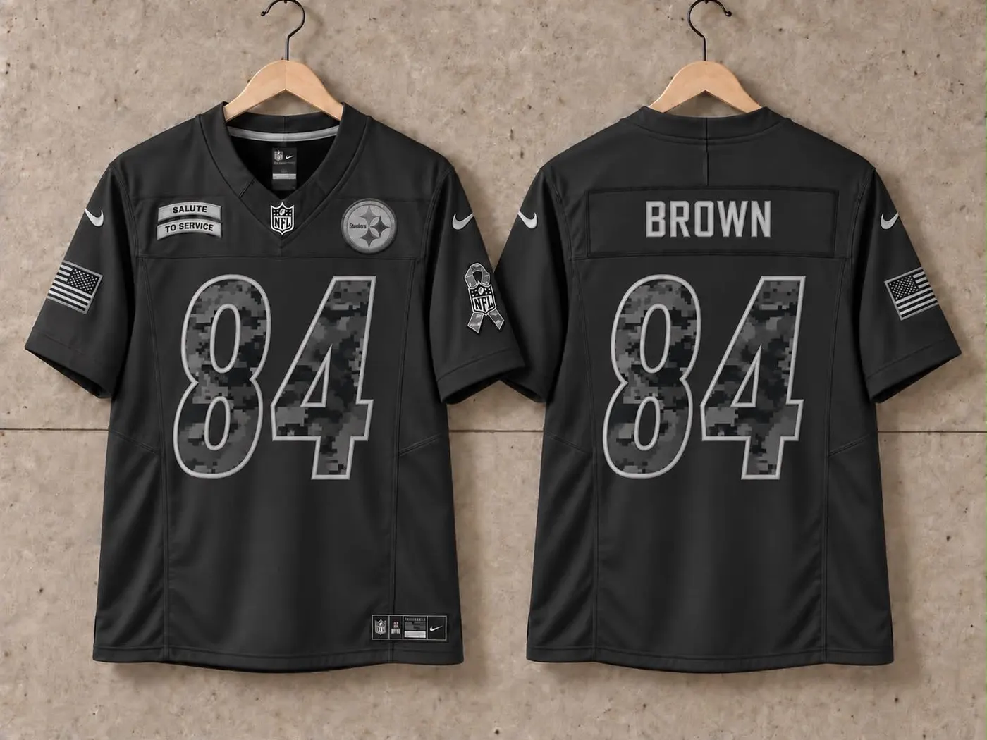 PITTSBURGH STEELERS ANTONIO BROWN BLACK SALUTE TO SERVICE JERSEY