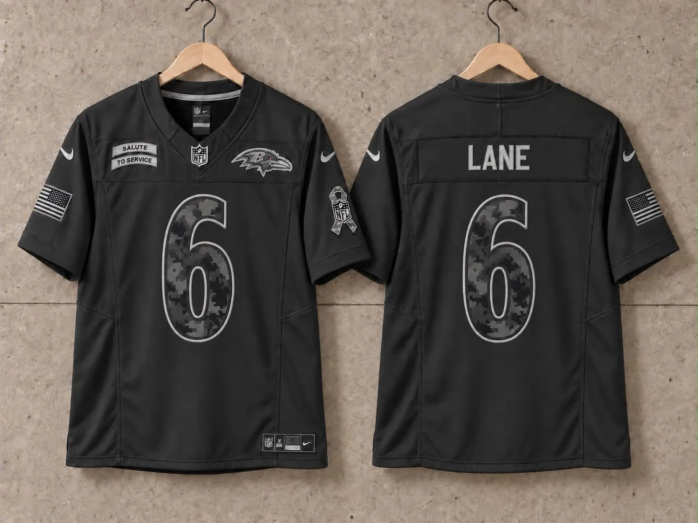 BALTIMORE RAVENS JAKOBI LANE BLACK SALUTE TO SERVICE JERSEY