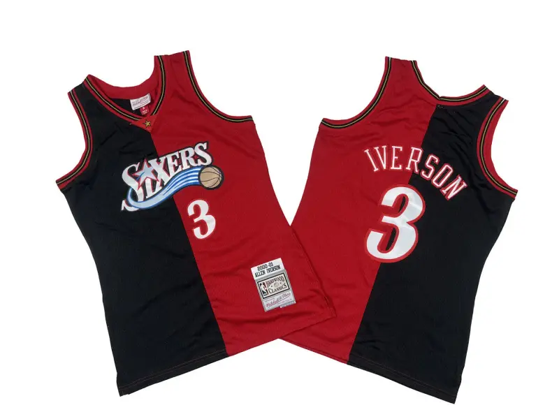 PHILADELPHIA 76ERS ALLEN IVERSON RED AND BLACK VINTAGE JERSEY