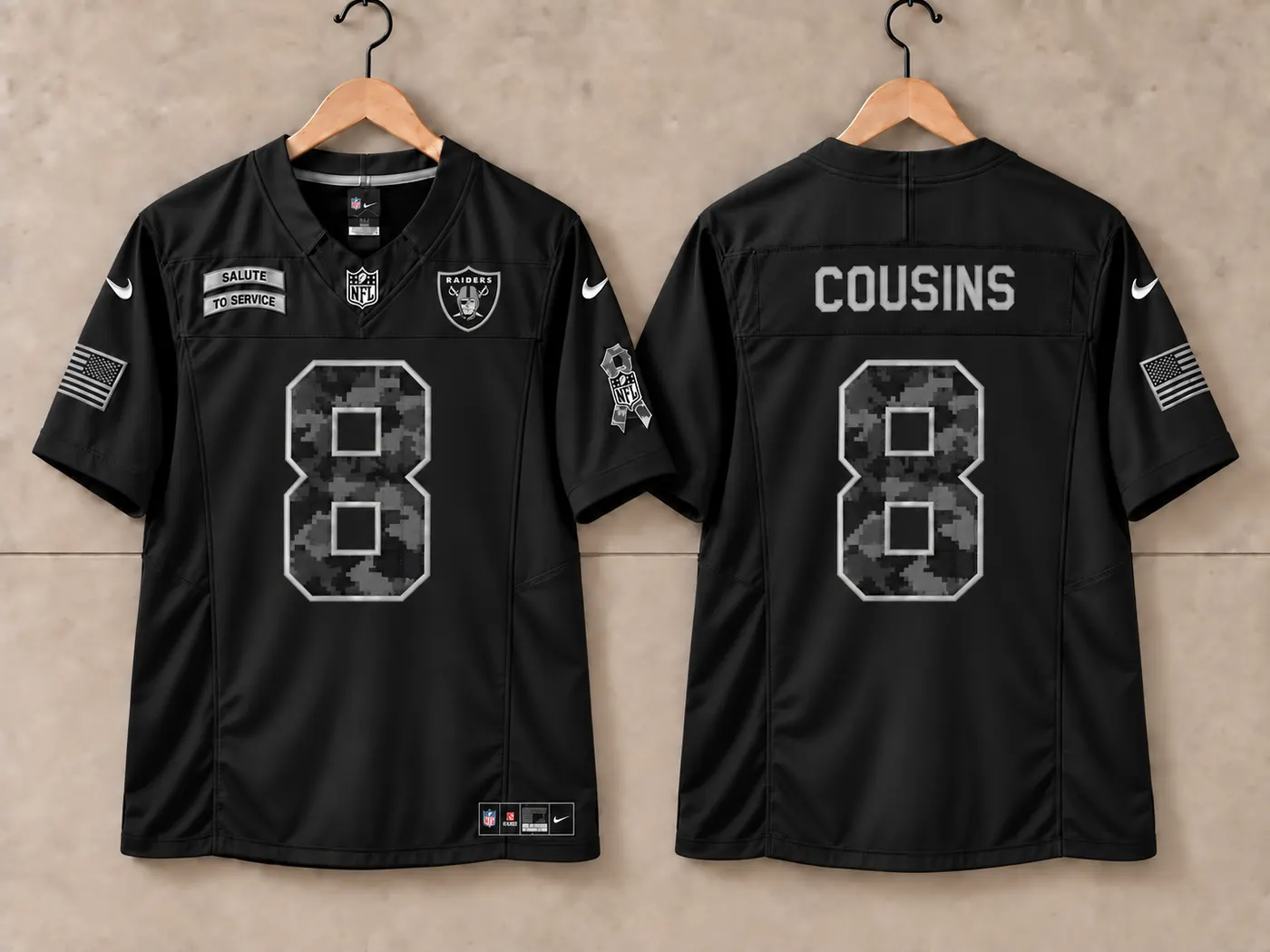 LAS VEGAS RAIDERS KIRK COUSINS BLACK SALUTE TO SERVICE JERSEY