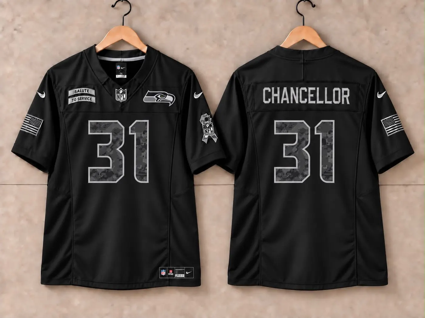 SEATTLE SEAHAWKS KAM CHANCELLOR BLACK SALUTE TO SERVICE JERSEY