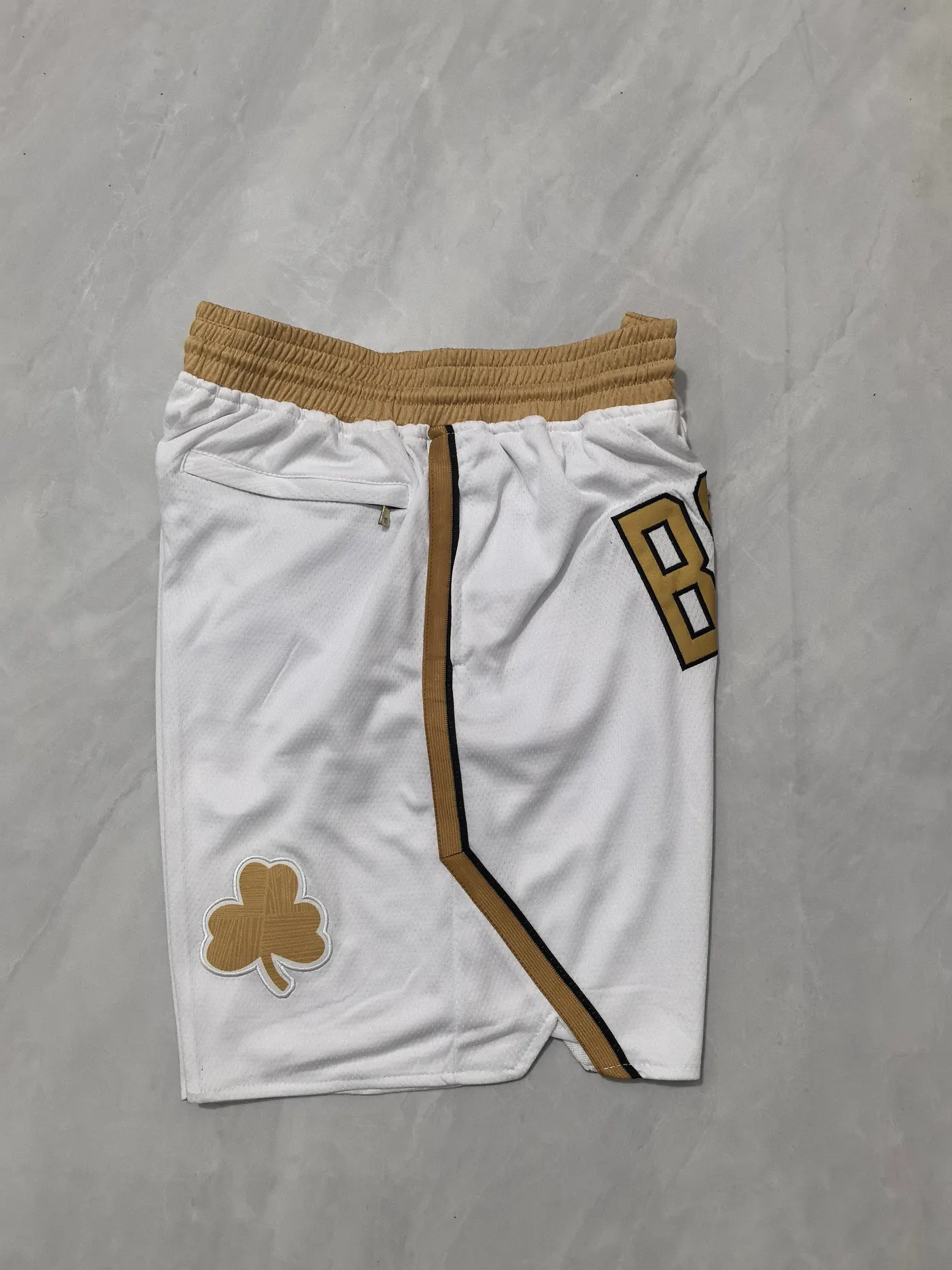 BOSTON CELTICS WHITE AND GOLD SHORTS