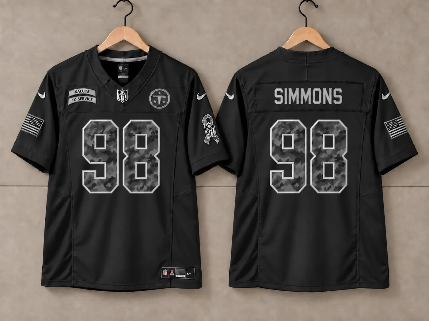 TENNESSEE TITANS JEFFREY SIMMONS BLACK SALUTE TO SERVICE JERSEY