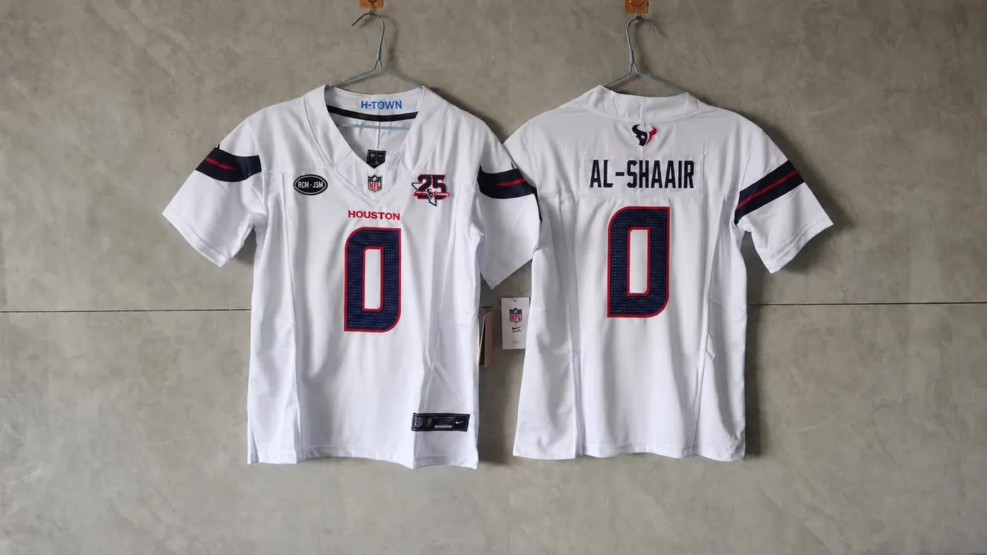 HOUSTON TEXANS AZEEZ AL-SHAAIR WHITE 25 YEAR ANNIVERSARY JERSEY