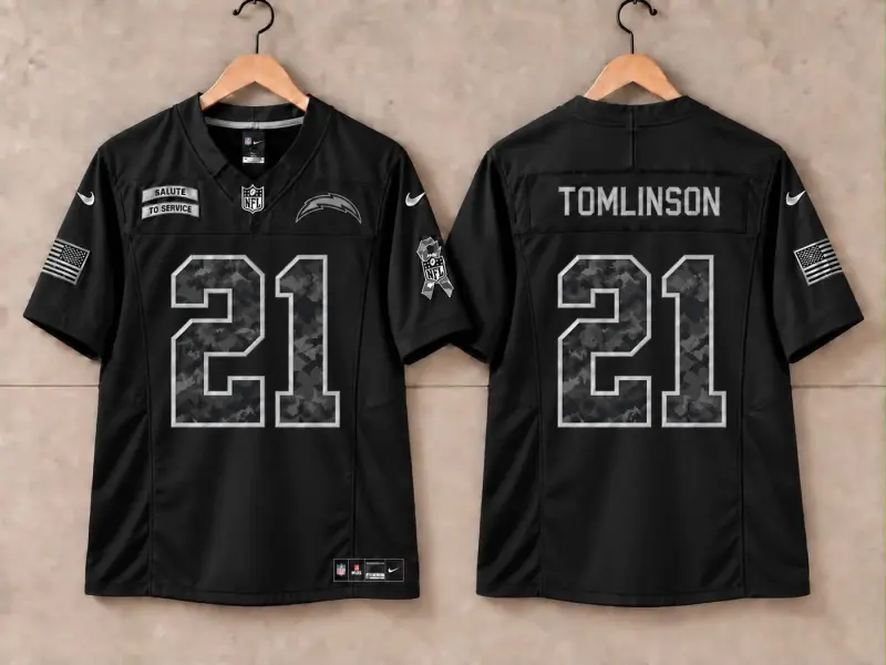 SAN DIEGO CHARGERS LADAINIAN TOMLINSON BLACK SALUTE TO SERVICE JERSEY