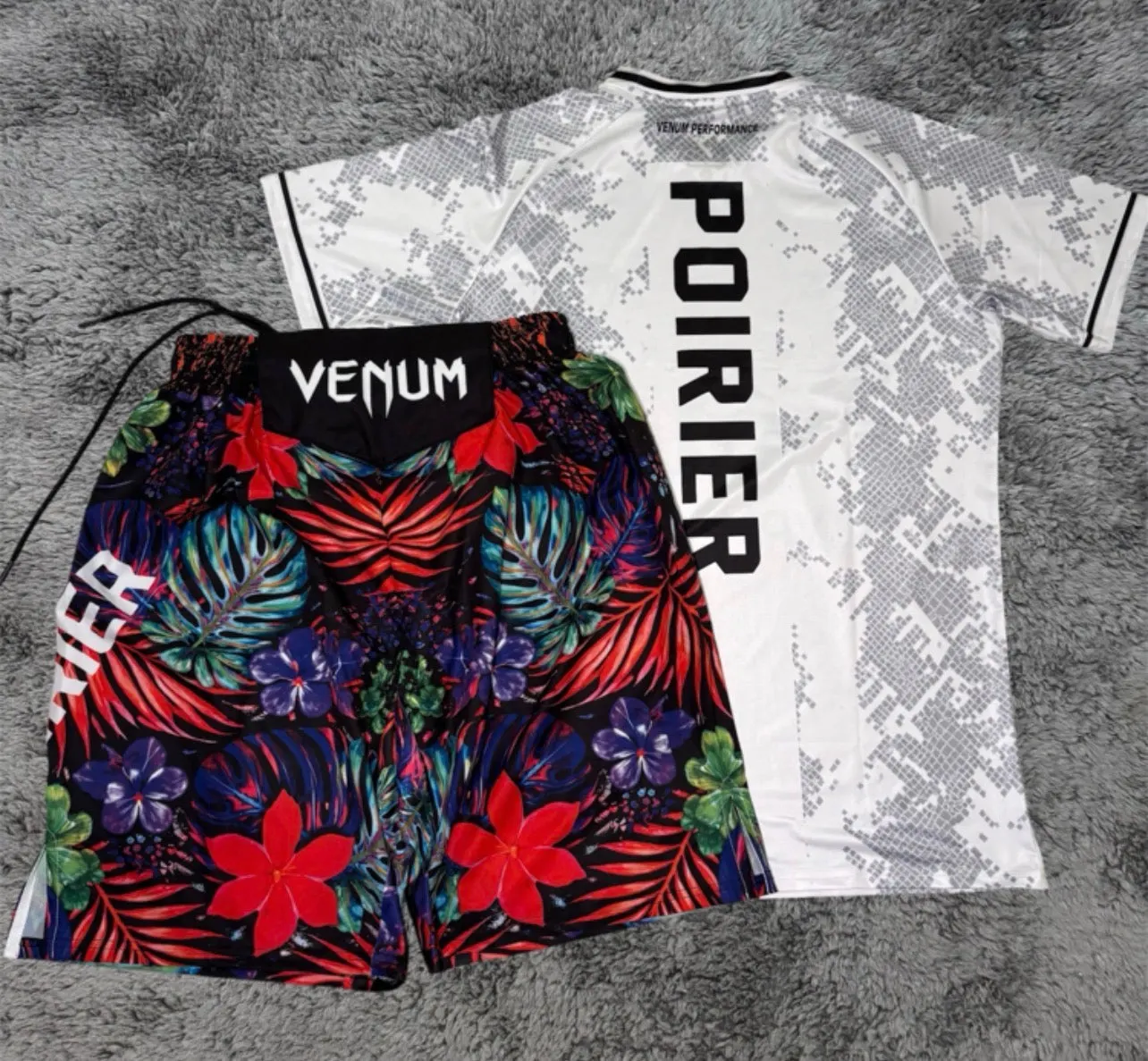 DUSTIN POIRIER WHITE SHIRT & RED SHORTS COMBO