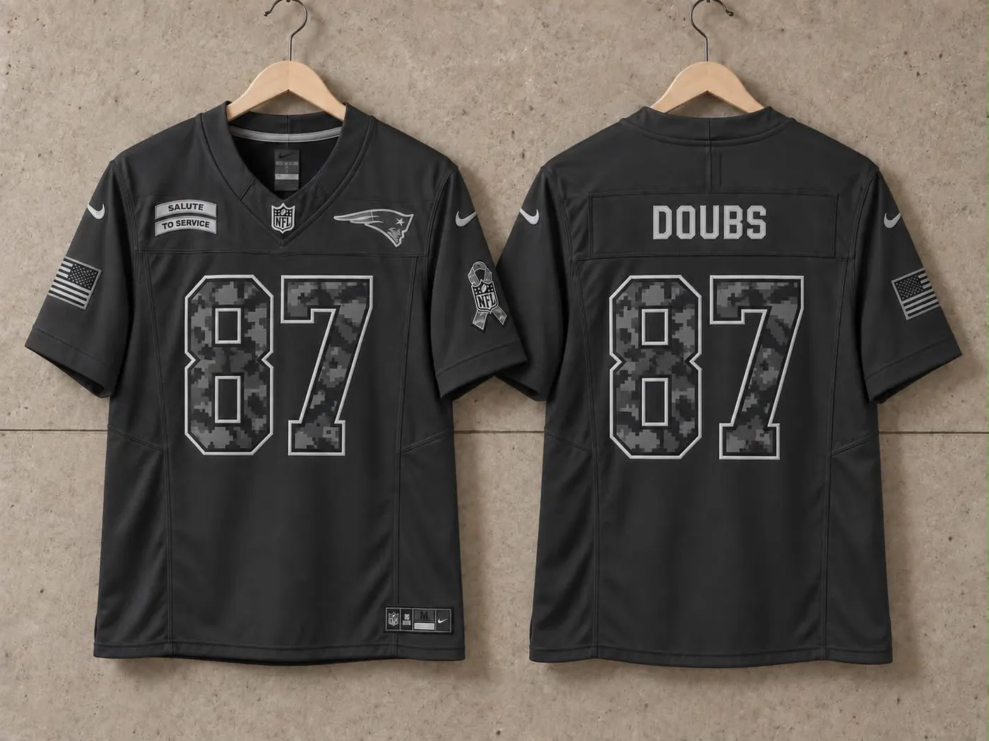NEW ENGLAND PATRIOTS ROMEO DOUBS BLACK SALUTE TO SERVICE JERSEY 