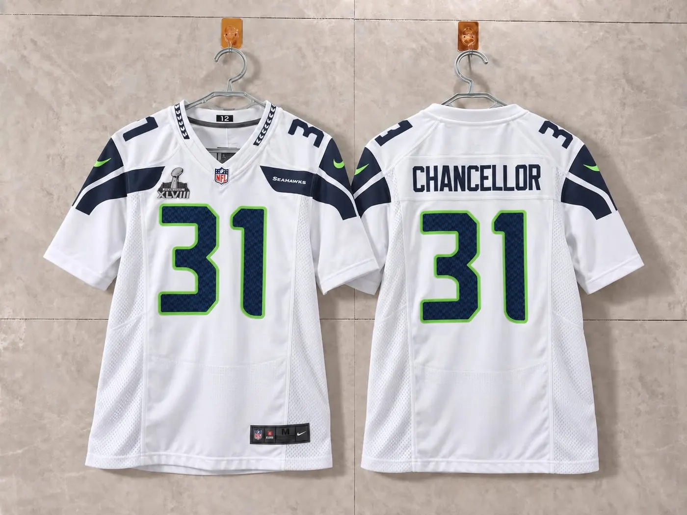 SEATTLE SEAHAWKS KAM CHANCELLOR WHITE SUPER BOWL JERSEY