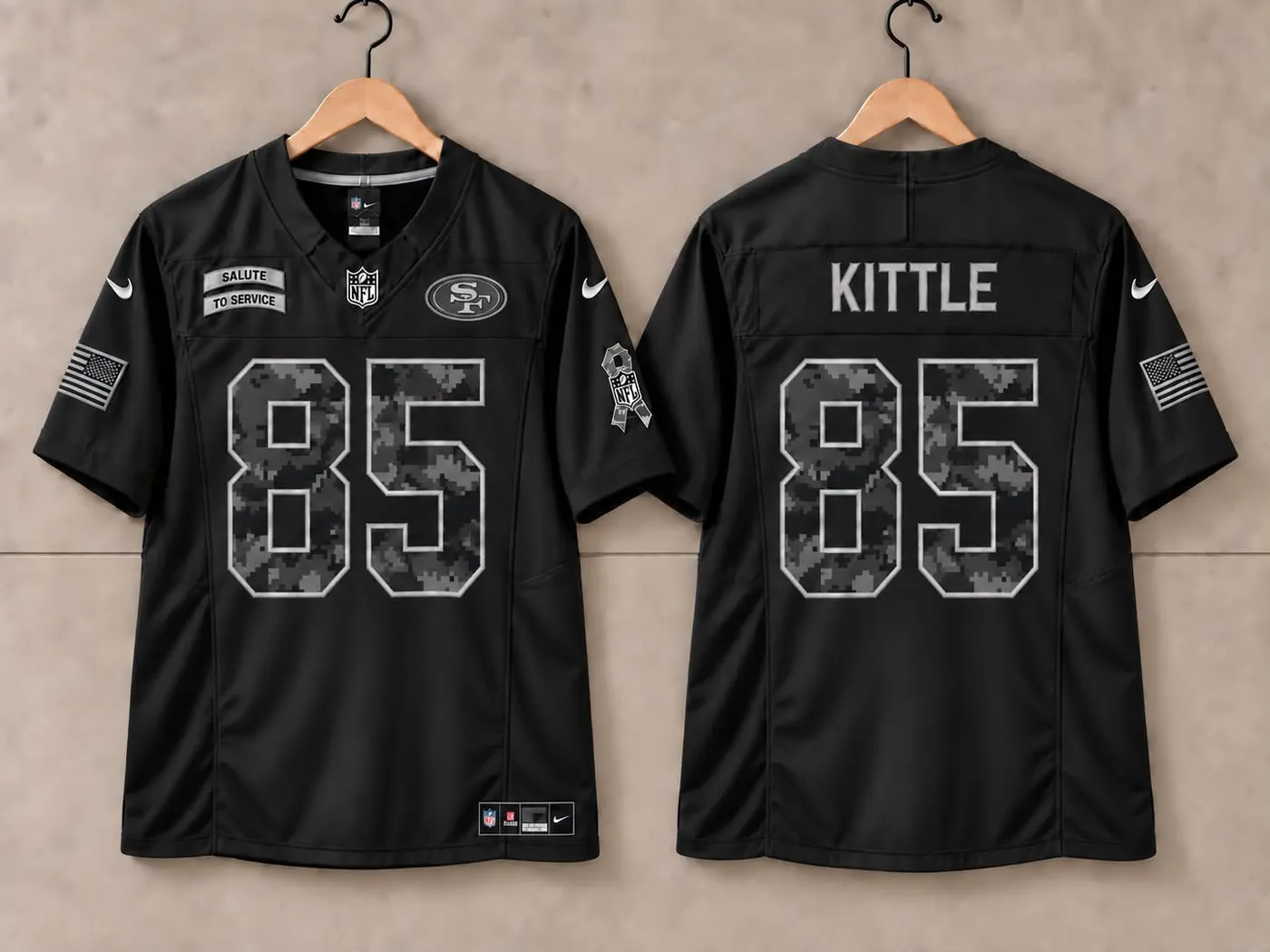 SAN FRANCISCO 49ERS GEORGE KITTLE BLACK SALUTE TO SERVICE JERSEY