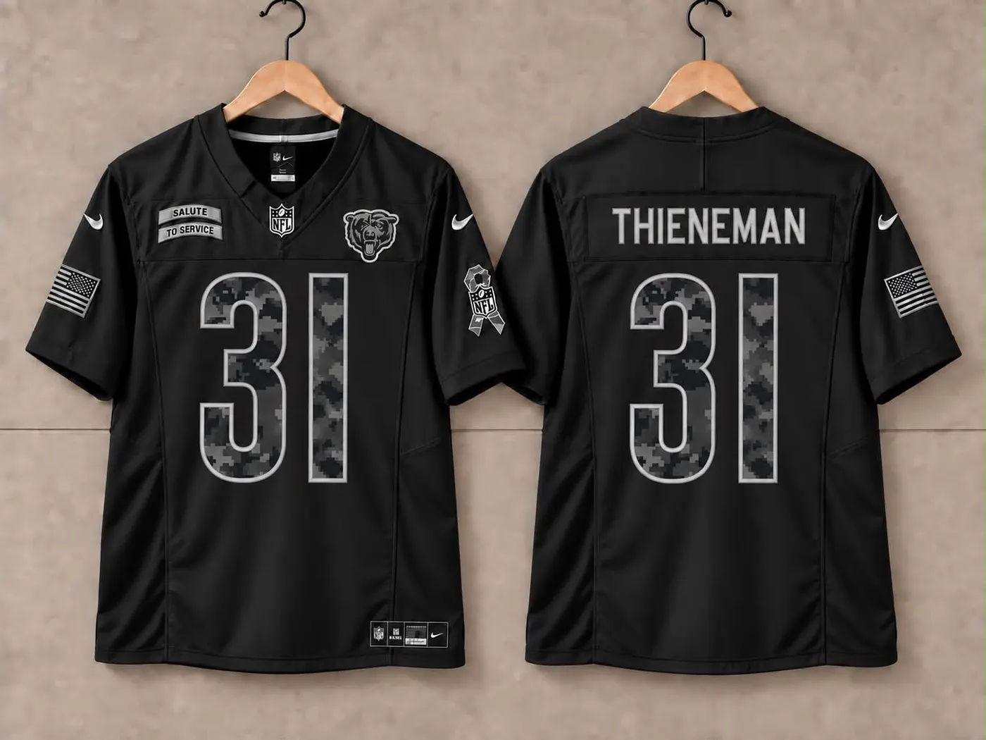 CHICAGO BEARS DILLON THIENEMAN. BLACK SALUTE TO SERVICE JERSEY