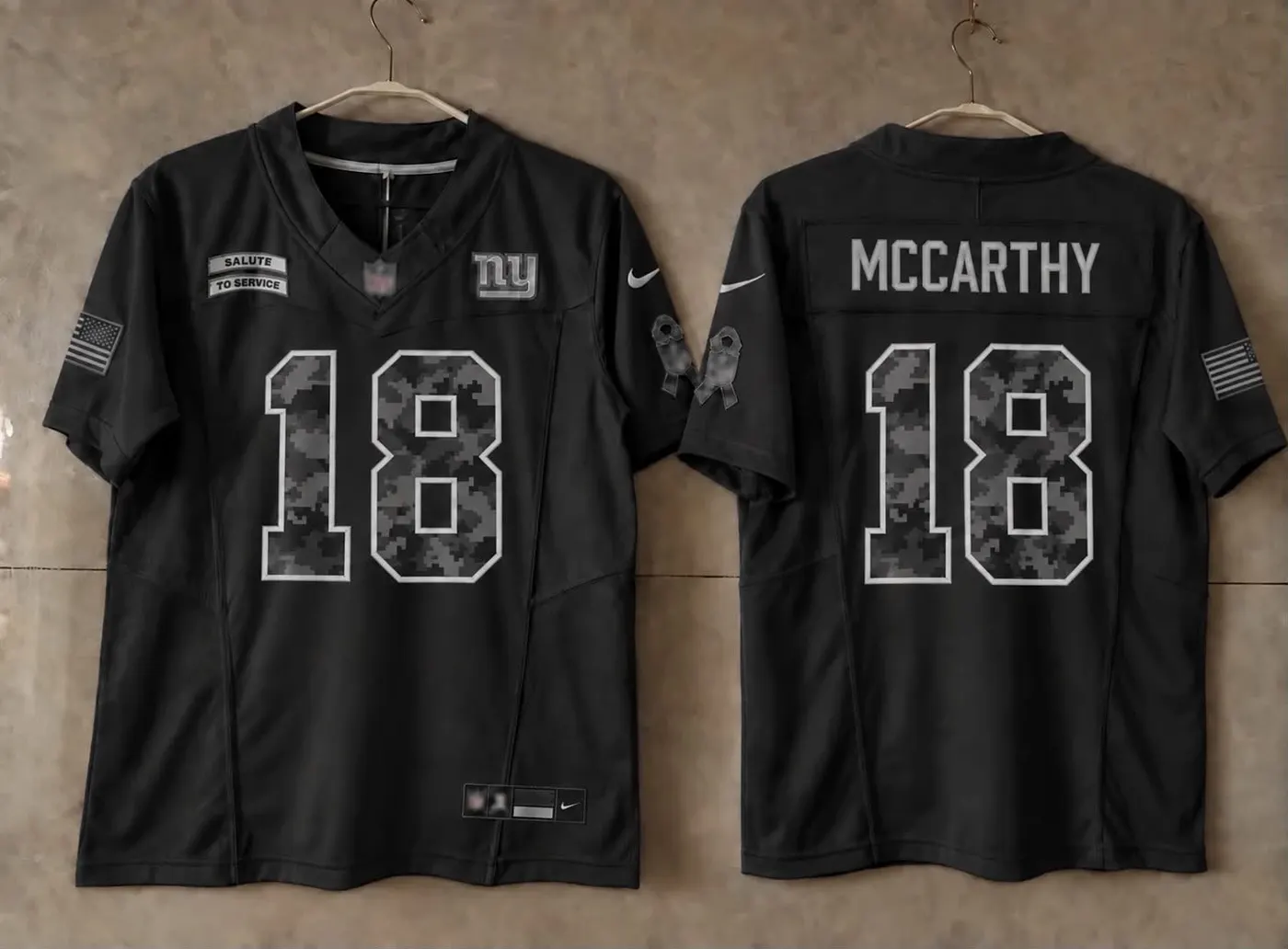 NEW YORK GIANTS JJ MCCARTHY BLACK SALUTE TO SERVICE JERSEY