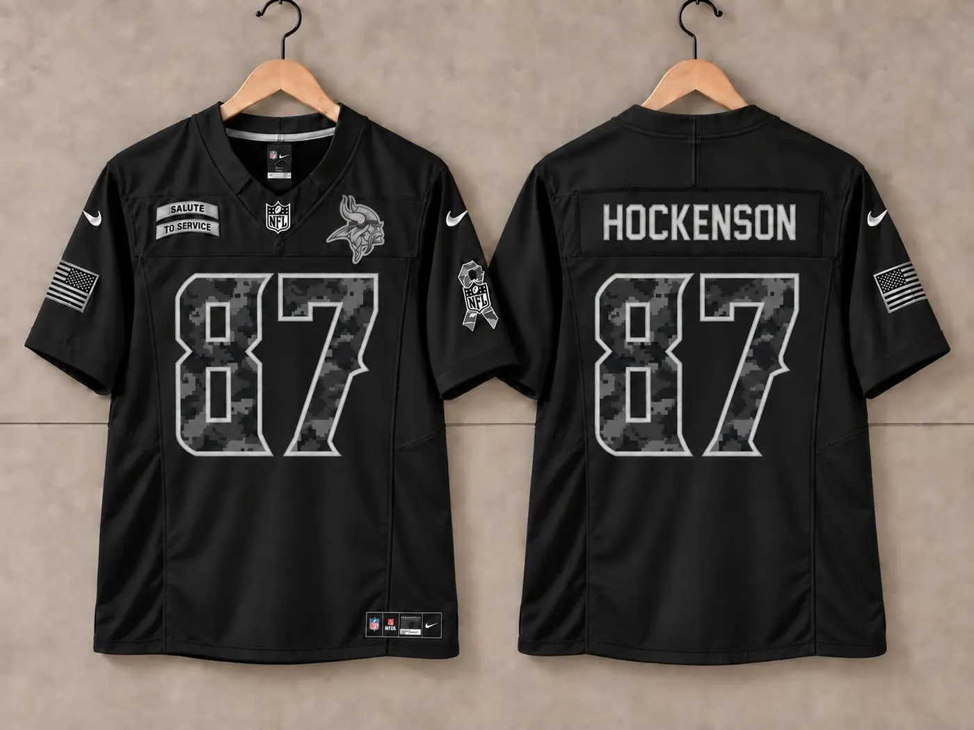 MINNESOTA VIKINGS TJ HOCKENSON BLACK SALUTE TO SERVICE JERSEY