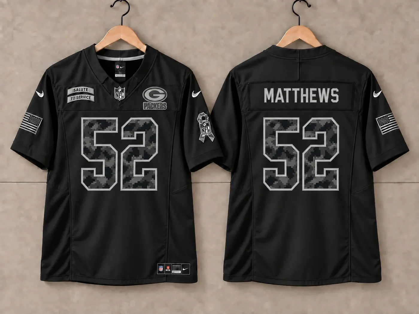 GREEN BAY PACKERS CLAY MATTHEWS BLACK SALUTE TO SERVICE JERSEY