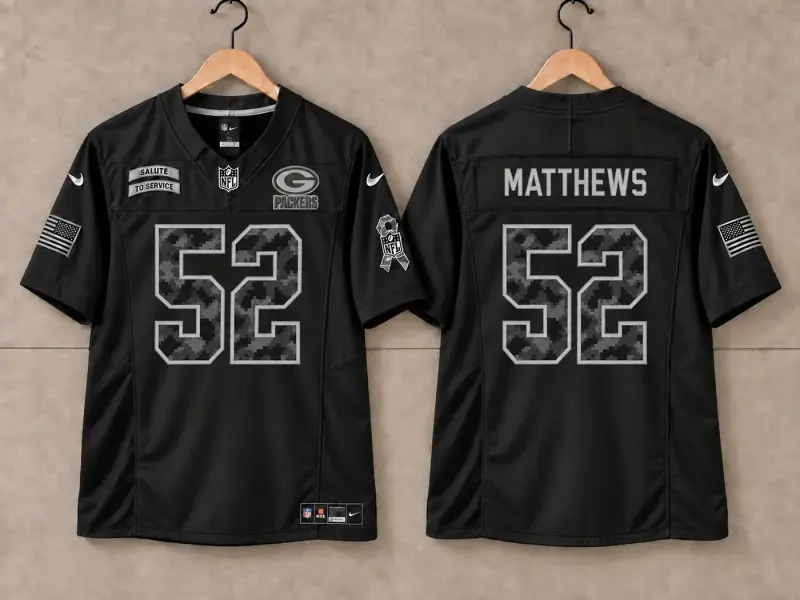 GREEN BAY PACKERS CLAY MATTHEWS BLACK SALUTE TO SERVICE JERSEY