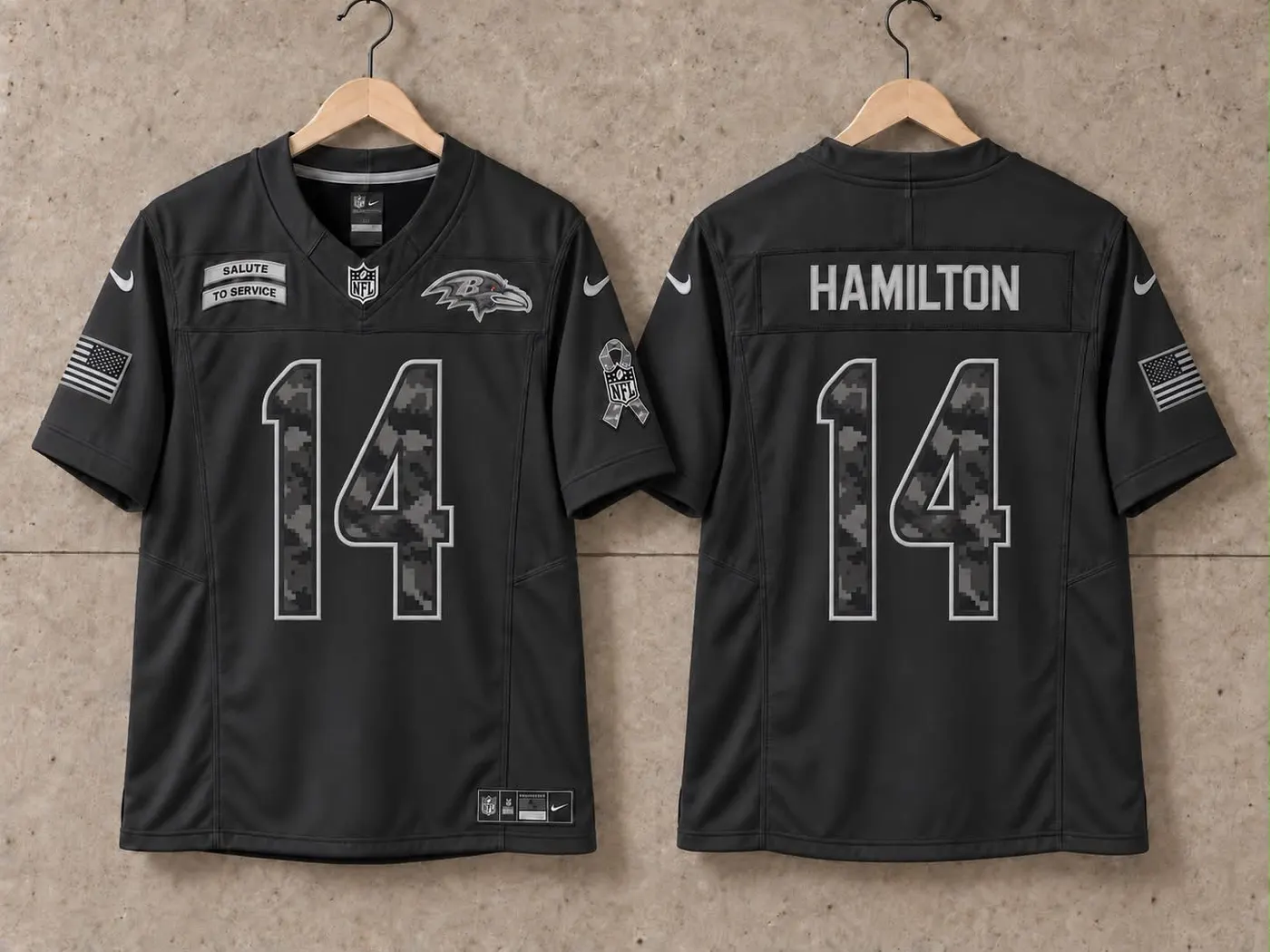 BALTIMORE RAVENS KYLE HAMILTON BLACK SALUTE TO SERVICE JERSEY