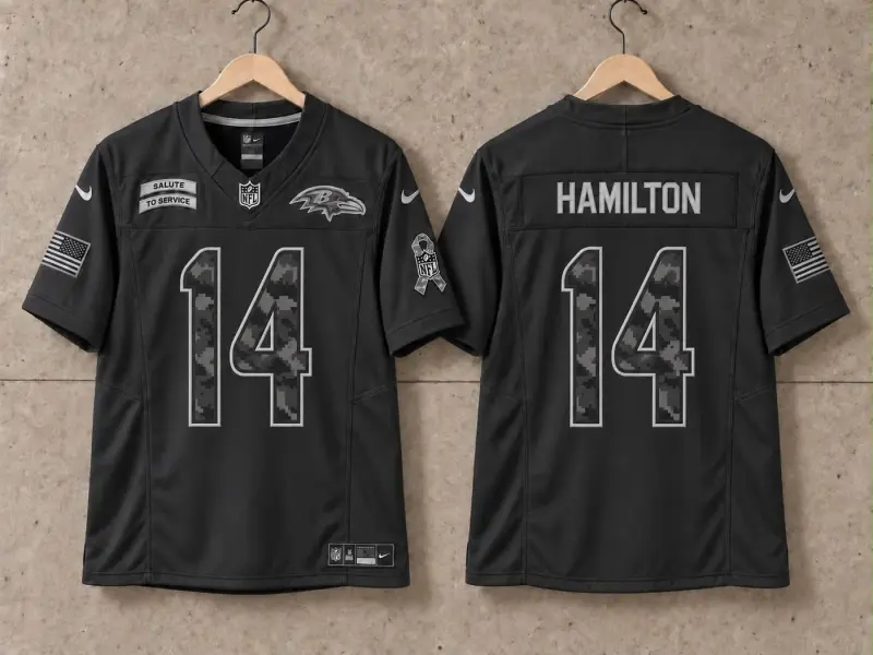 BALTIMORE RAVENS KYLE HAMILTON BLACK SALUTE TO SERVICE JERSEY