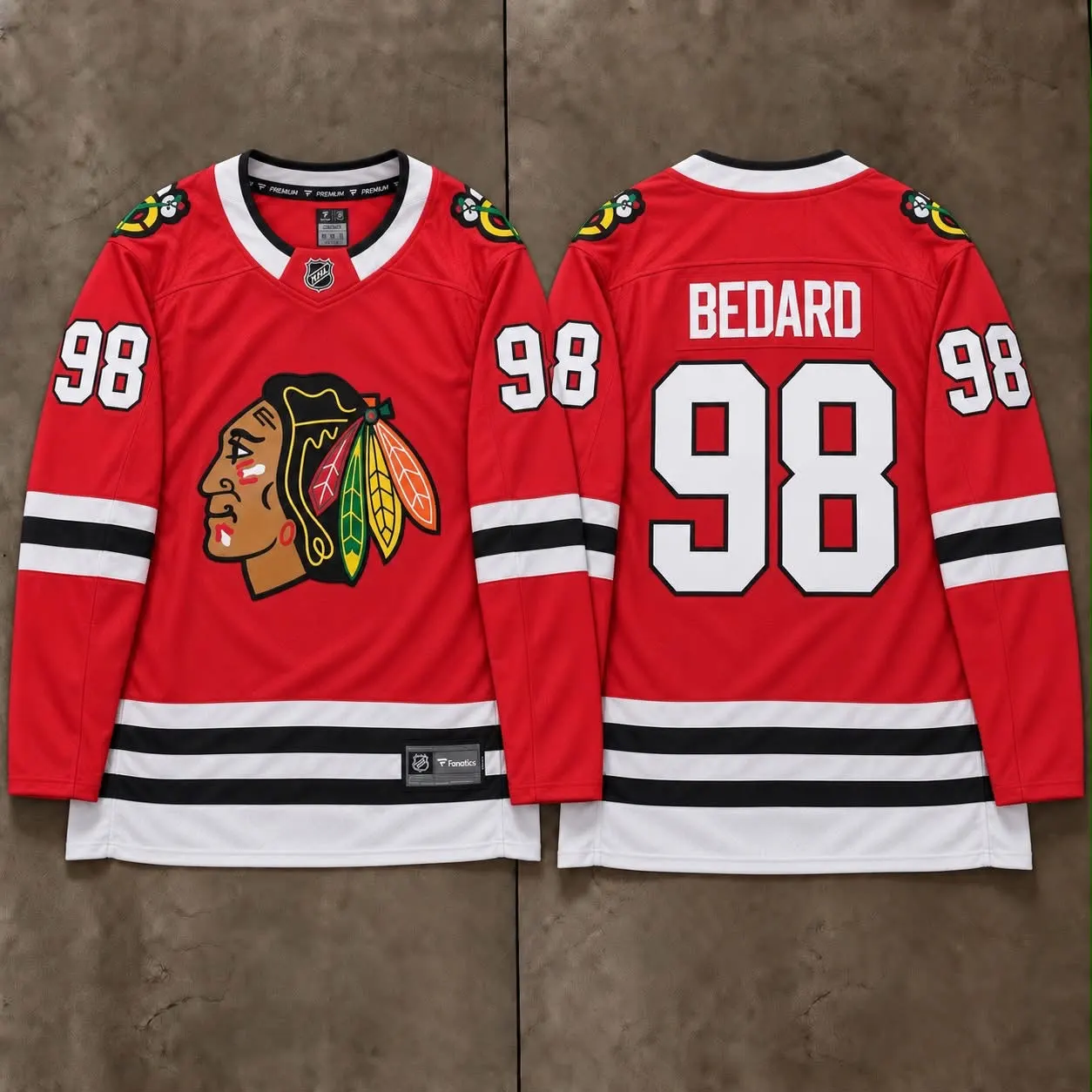 CHICAGO BLACKHAWKS CONNOR BEDARD RED JERSEY