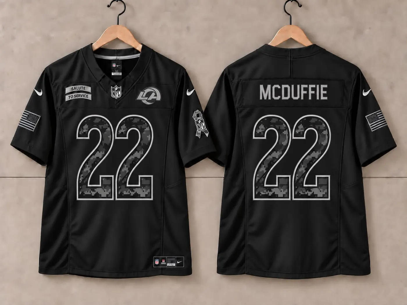 LOS ANGELES RAMS TRENT MCDUFFIE BLACK SALUTE TO SERVICE JERSEY