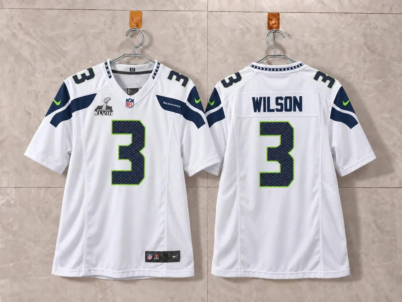 SEATTLE SEAHAWKS RUSSEL WILSON WHITE SUPER BOWL JERSEY
