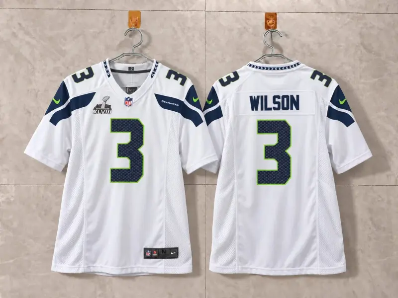 SEATTLE SEAHAWKS RUSSEL WILSON WHITE SUPER BOWL JERSEY