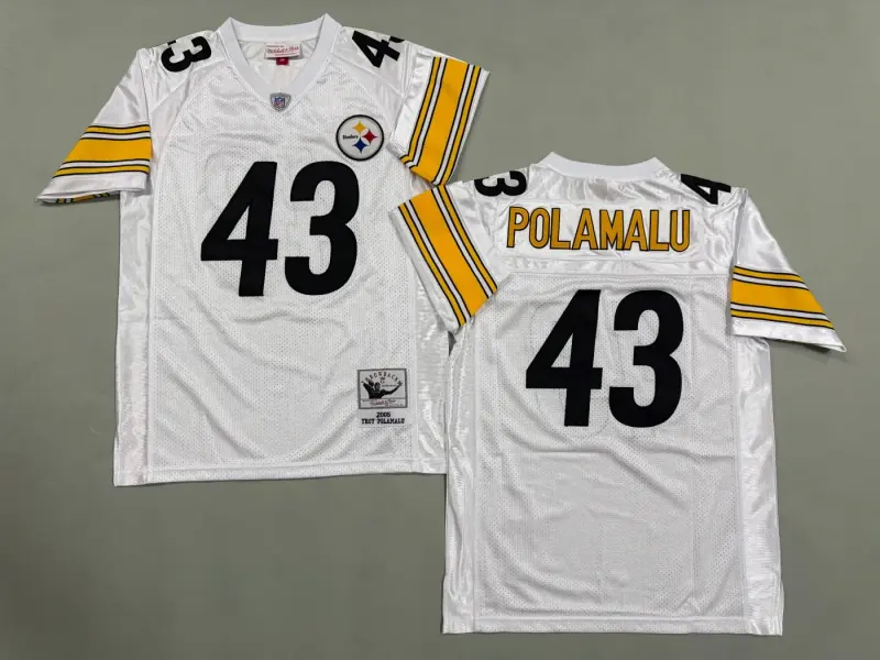 PITTSBURGH STEELERS TROY POLAMALU WHITE VINTAGE JERSEY