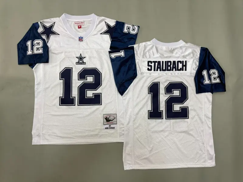 DALLAS COWBOYS RODGER STAUBACH WHITE VINTAGE JERSEY