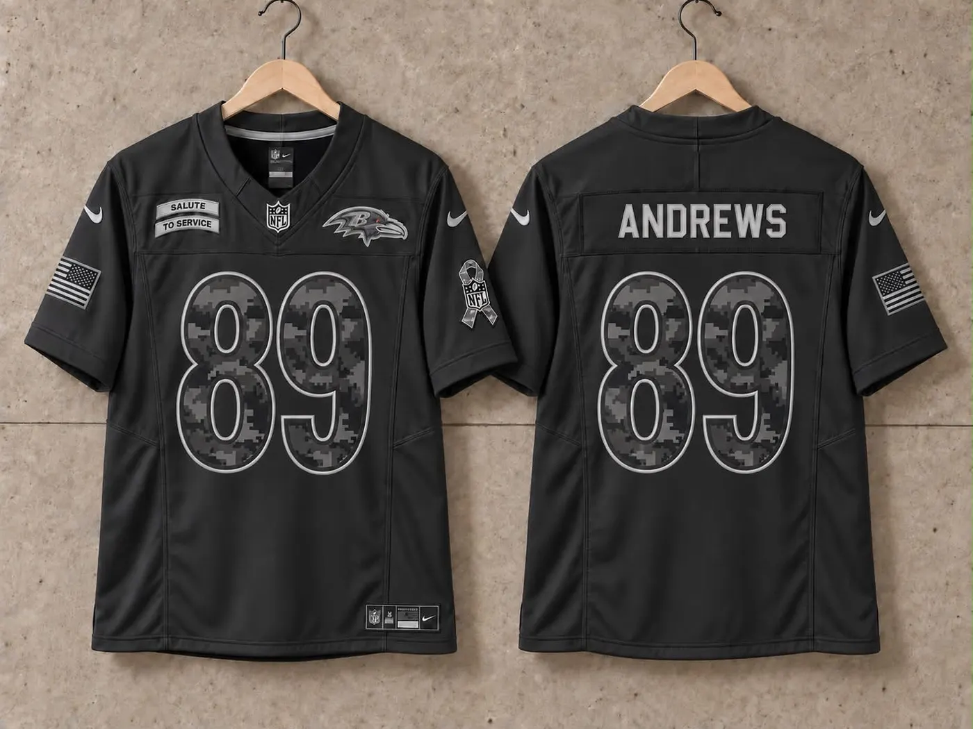 BALTIMORE RAVENS MARK ANDREWS BLACK SALUTE TO SERVICE JERSEY