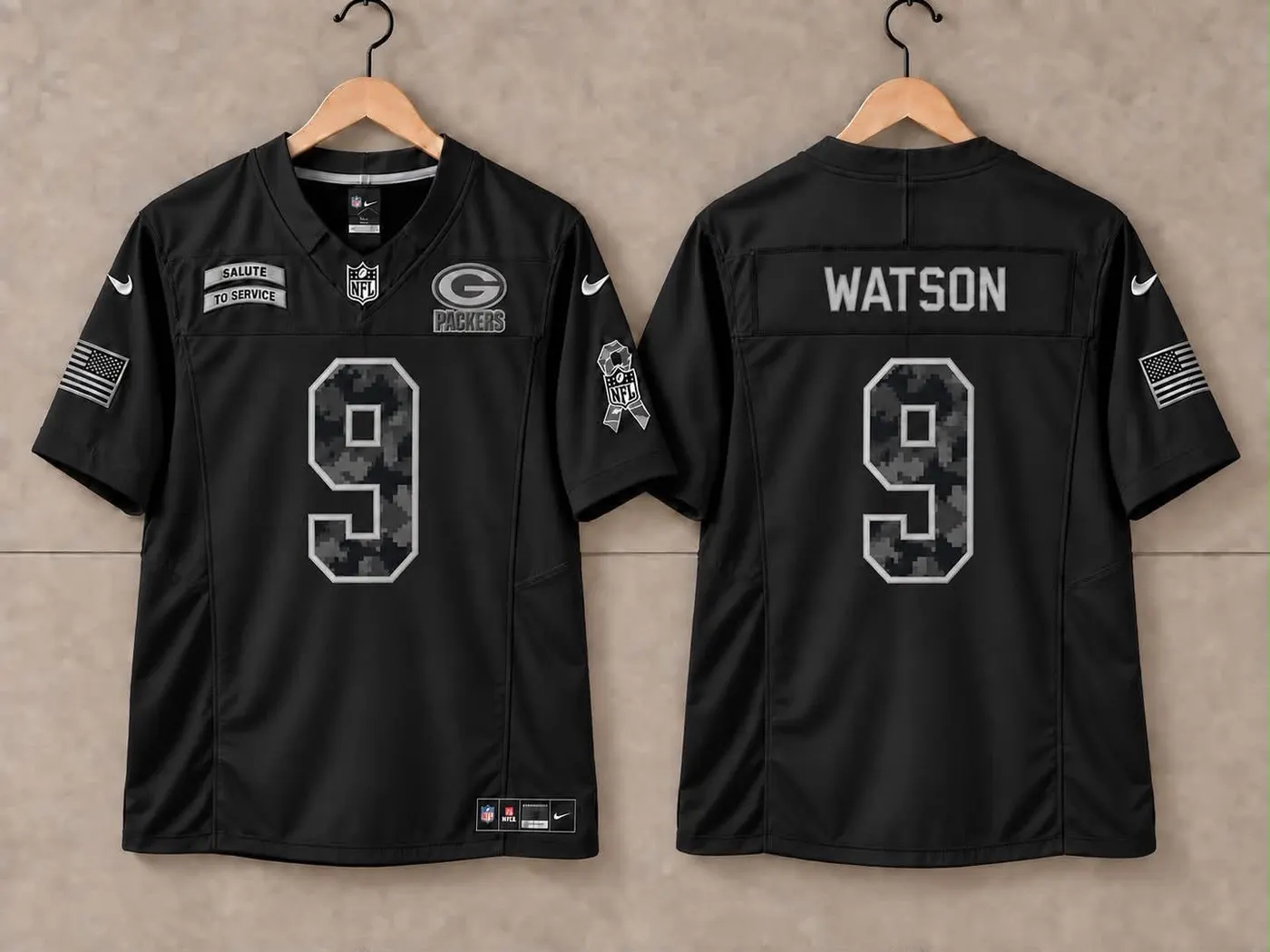 GREEN BAY PACKERS CHRISTIAN WATSON BLACK SALUTE TO SERVICE JERSEY