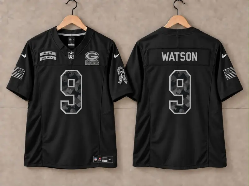 GREEN BAY PACKERS CHRISTIAN WATSON BLACK SALUTE TO SERVICE JERSEY