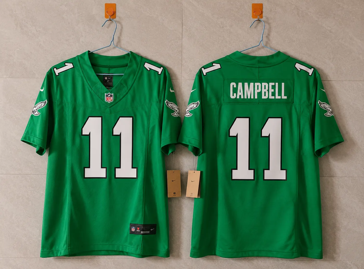 PHILADELPHIA EAGLES JIHAAD CAMPBELL KELLY GREEN JERSEY