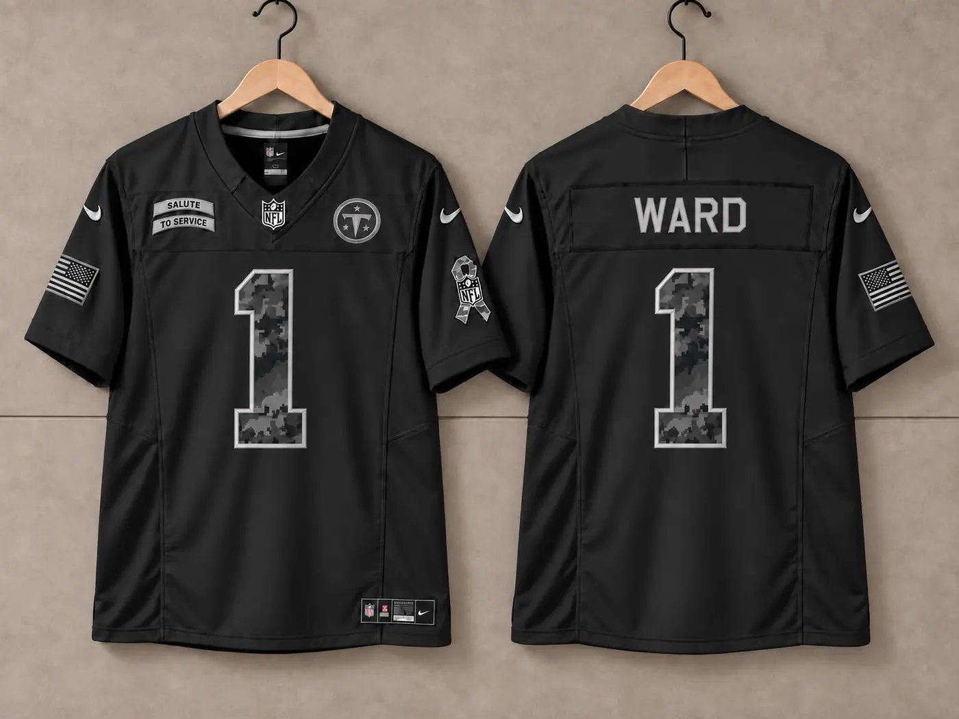 TENNESSEE TITANS CAM WARD BLACK SALUTE TO SERVICE JERSEY