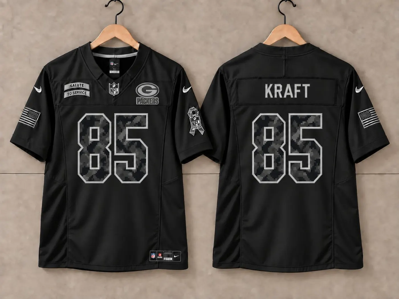 GREEN BAY PACKERS TUCKER KRAFT BLACK SALUTE TO SERVICE JERSEY