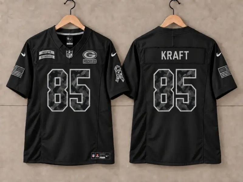GREEN BAY PACKERS TUCKER KRAFT BLACK SALUTE TO SERVICE JERSEY
