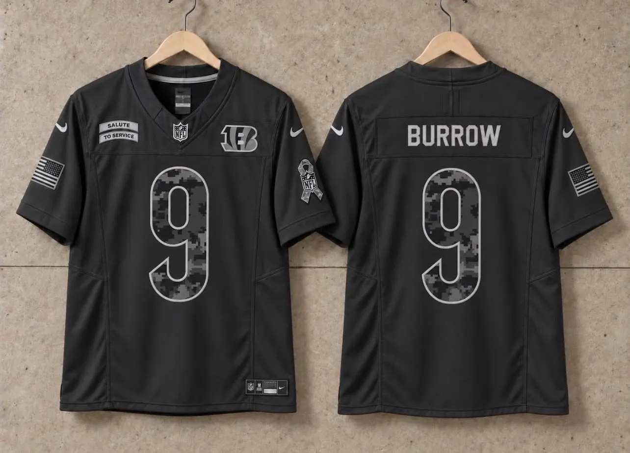 CINCINNATI BENGALS JOE BURROW BLACK SALUTE TO SERVICE JERSEY