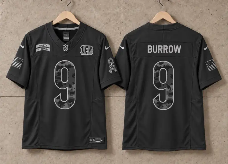 CINCINNATI BENGALS JOE BURROW BLACK SALUTE TO SERVICE JERSEY