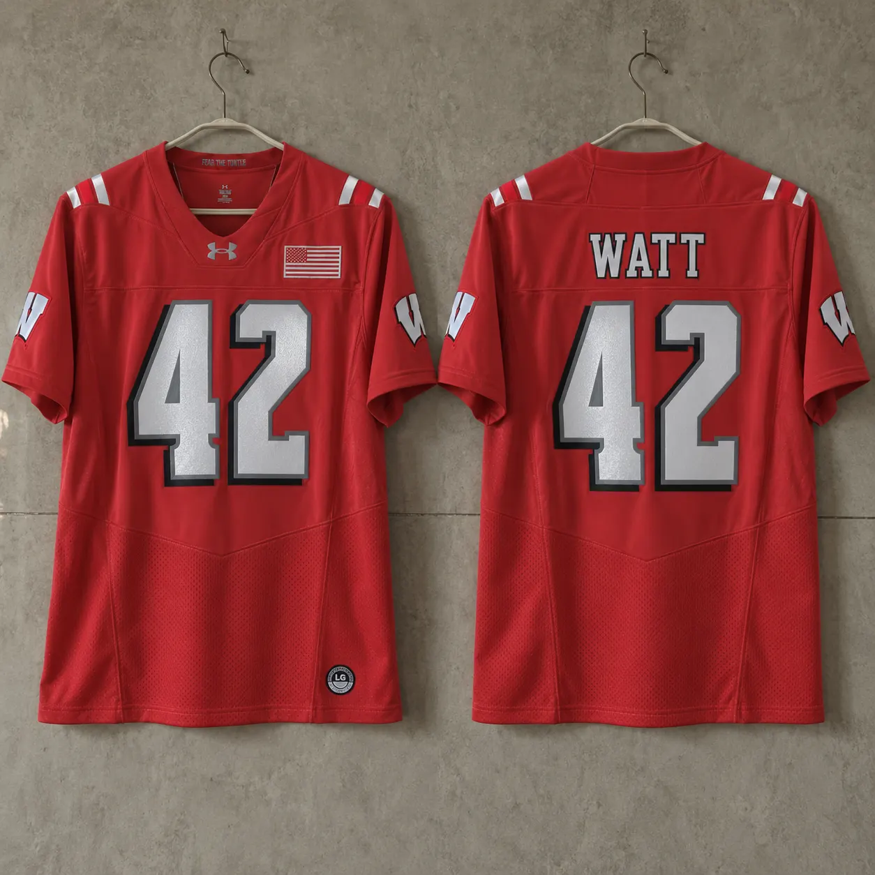 WISCONSIN BADGERS TJ WATT RED JERSEY
