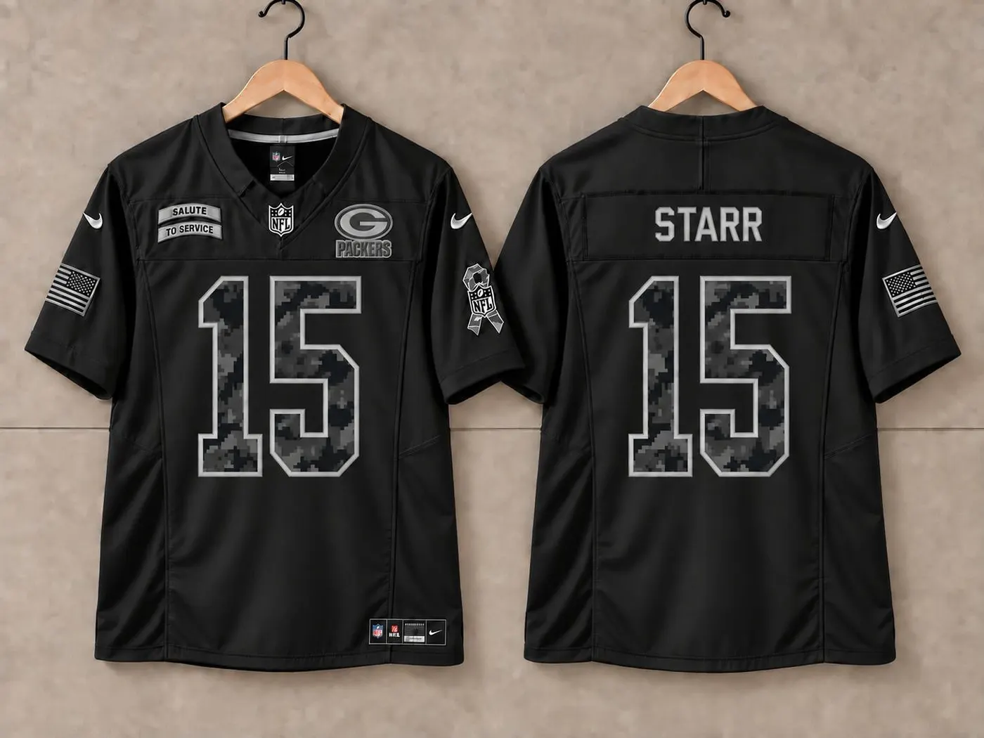 GREEN BAY PACKERS BART STARR BLACK SALUTE TO SERVICE JERSEY