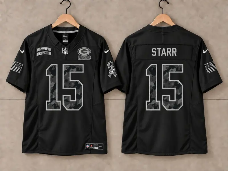 GREEN BAY PACKERS BART STARR BLACK SALUTE TO SERVICE JERSEY