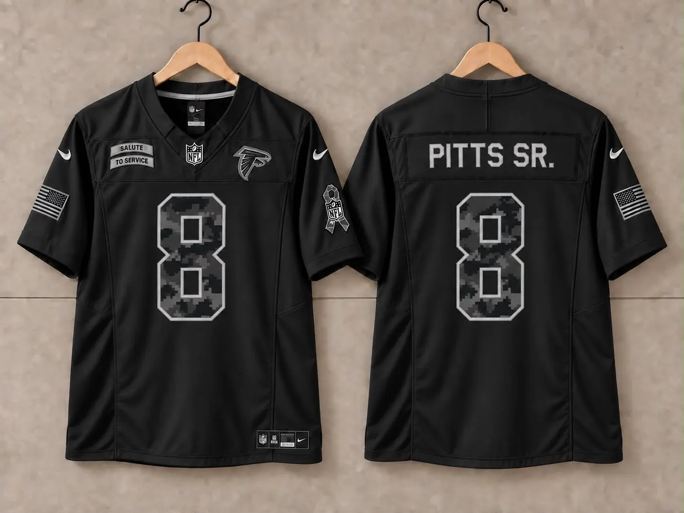 ATLANTA FALCONS KYLE PITTS SR BLACK SALUTE TO SERVICE JERSEY